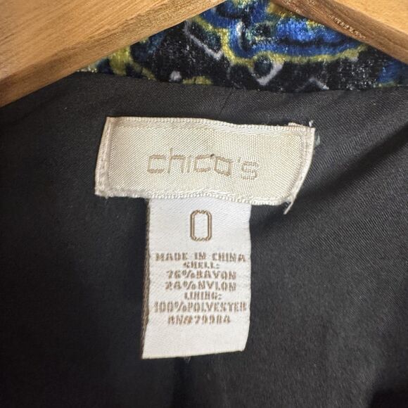 Chicos Blazer Womens S Blue Velvet Paisley Print Button Front Jacket Boho Dressy - Picture 5 of 9